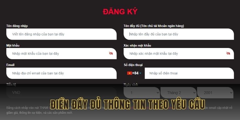 Điền đầy đủ các thông tin theo yêu cầu của hệ thống