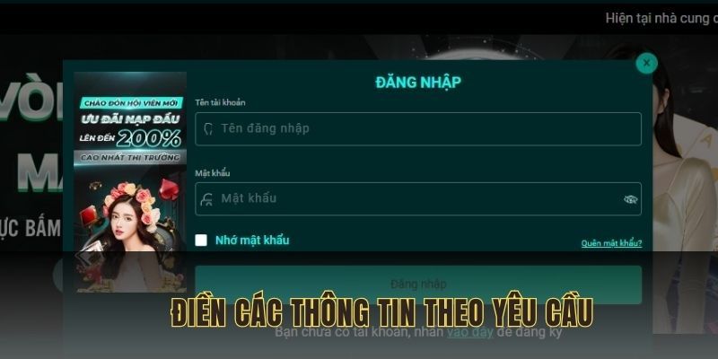 Điền các thông tin theo yêu cầu của hệ thống
